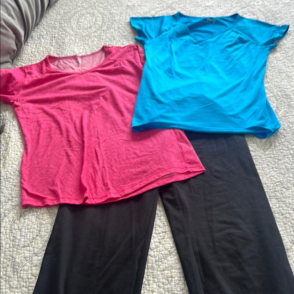 Pink and Blue Columbia T-Shirts with Black Pants Set